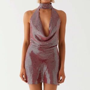 Peppermayo Nora Sequin Cowl Neck Mini Dress